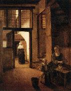 Pieter de Hooch Woman Peeling Vegetables in the Back Room of a Dutch House oil on canvas